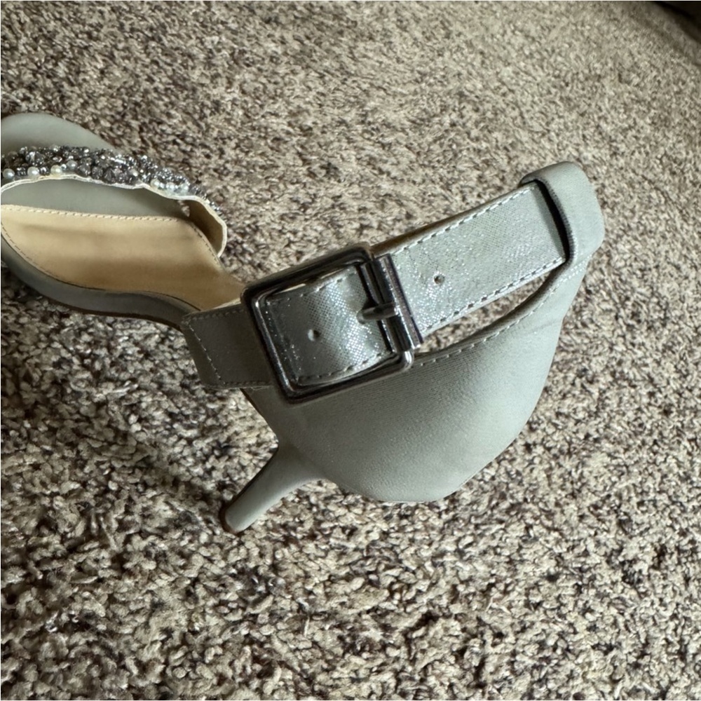 Blue by Betsey Johnson Gina Silver rhinestone Embellished Heels Size 11 - Picture 10 of 14